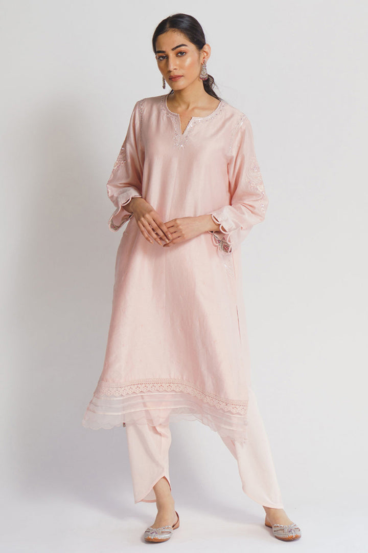 Tina Kakkad dhanak in Blush pink suit set