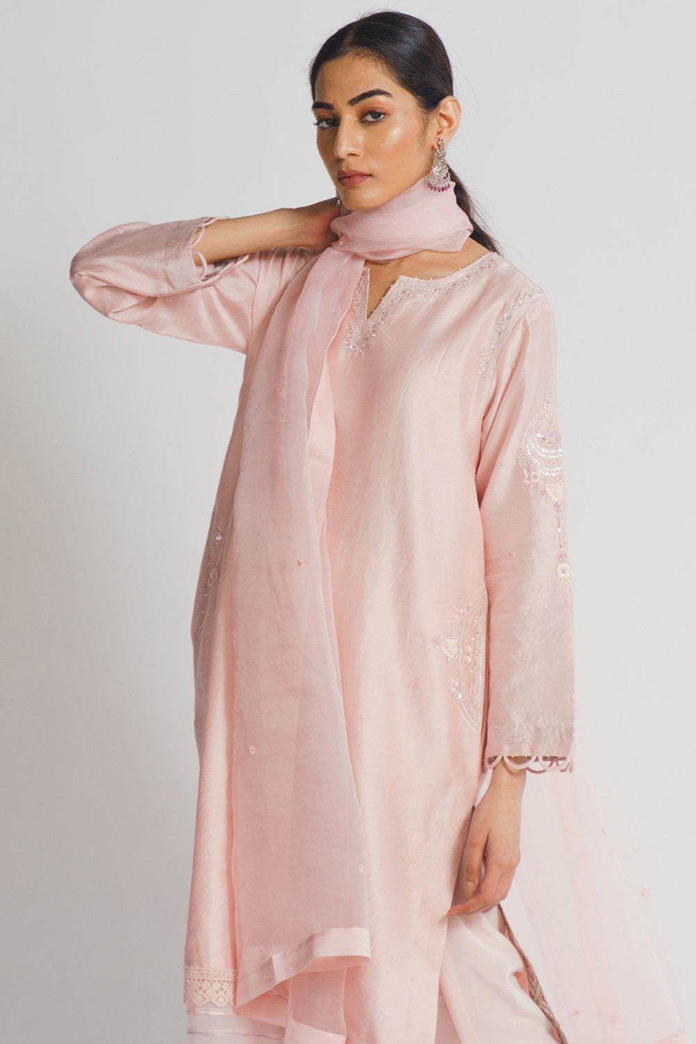 Tina Kakkad dhanak in Blush pink suit set